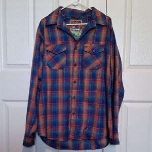DIXXON Men's Blue and Orange Plaid Button-Down Shirt